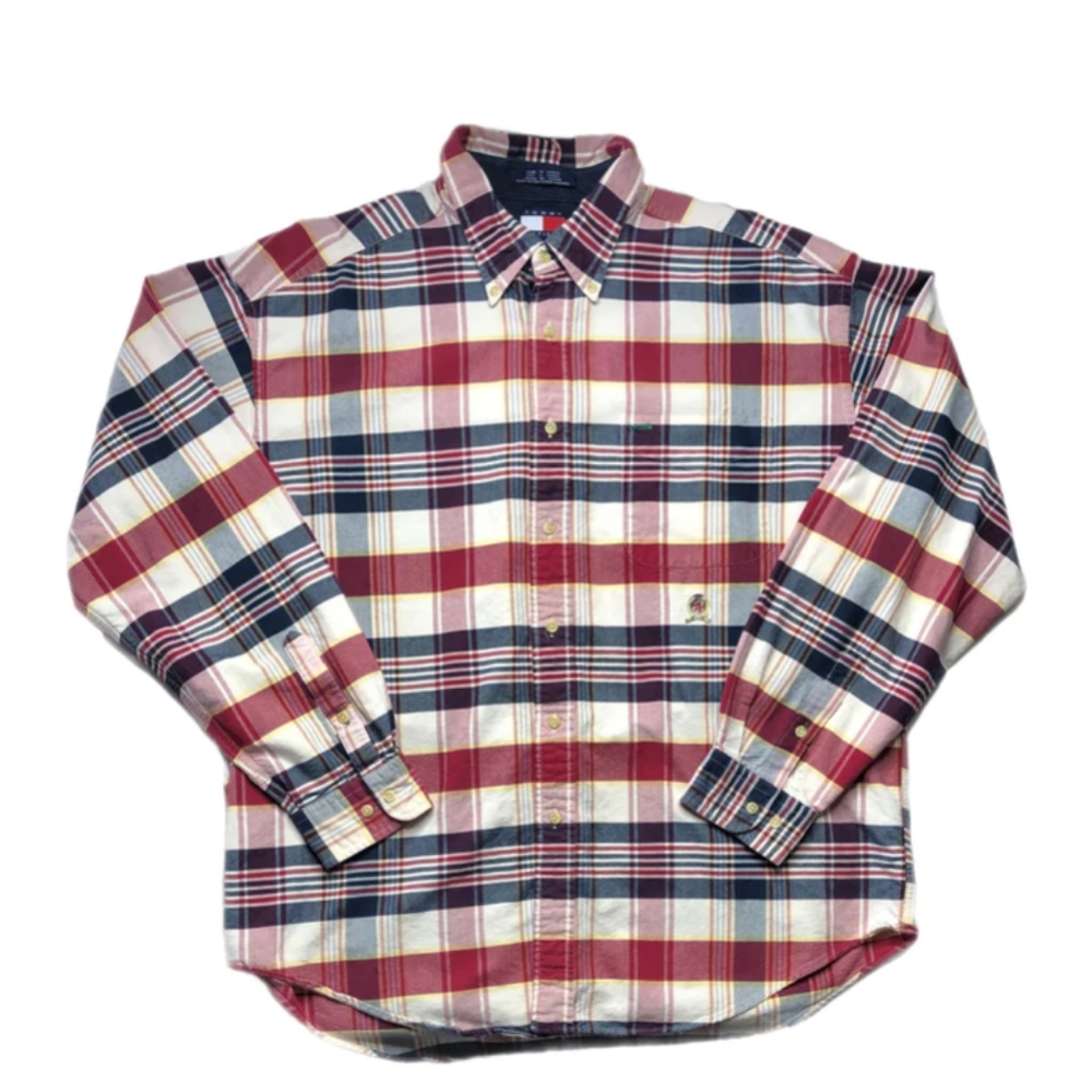 Vintage 90's Tommy Hilfiger Big and Tall Plaid Button Down Shirt XL Tall